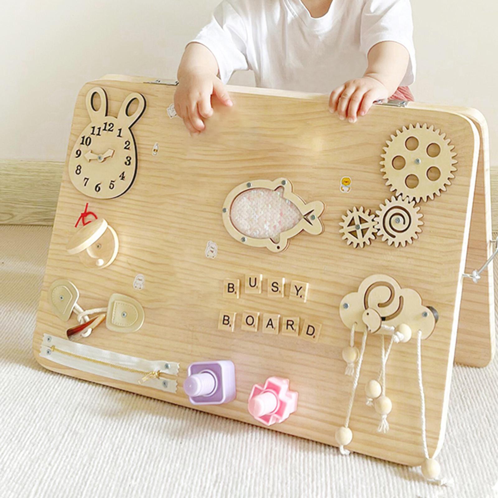 Montessori Wooden Busy Board Toddler - Tableau d'activités Montessori en bois, puzzle,