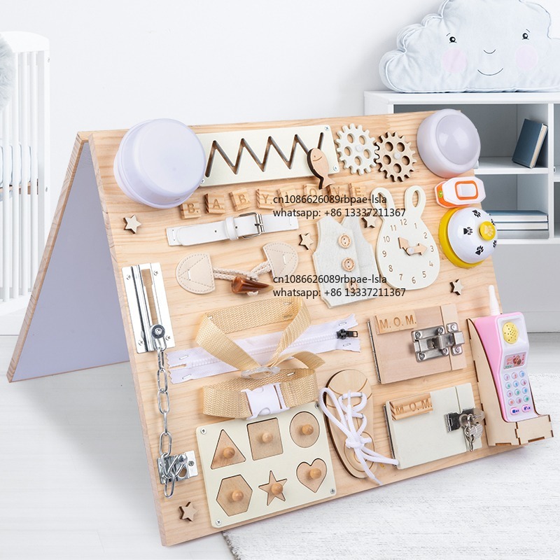 Montessori Wooden Busy Board Toddler - Tableau d'activités Montessori en bois, jouet