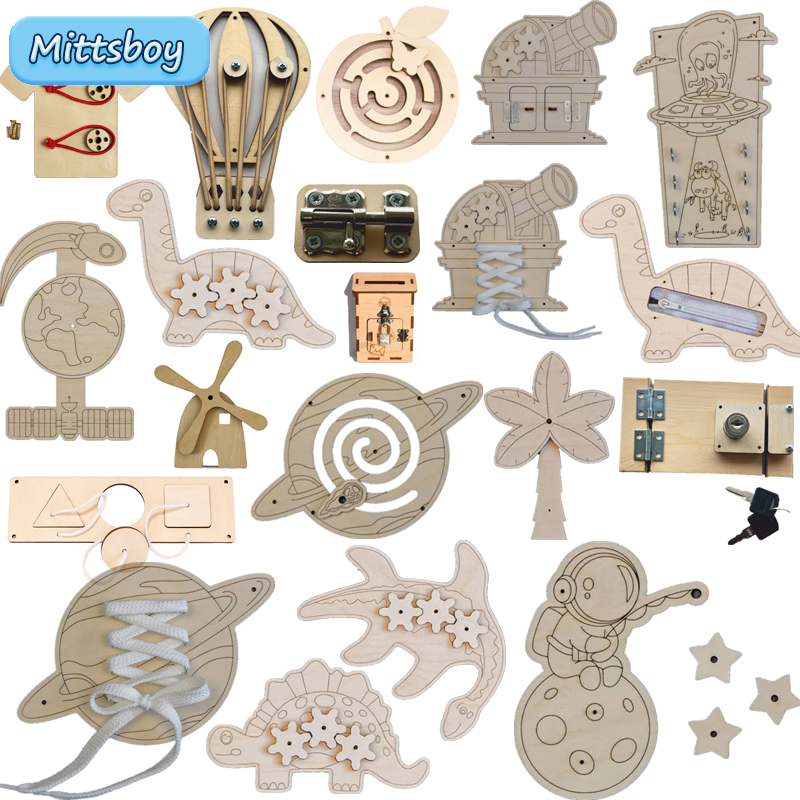 Montessori Wooden Busy Board Toddler - Accessoires de planche occupée Montessori, jouets